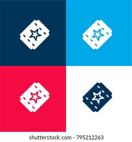 Ticket four color material and minimal icon logo set in red and blue