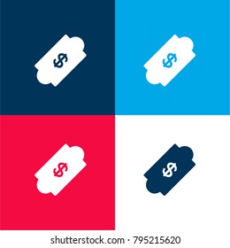 Ticket four color material and minimal icon logo set in red and blue