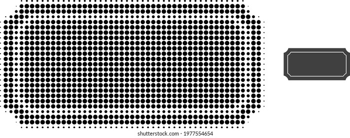 Ticket frame halftone dotted icon illustration. Halftone pattern contains round pixels. Vector illustration of ticket frame icon on a white background. Flat abstraction for ticket frame object.