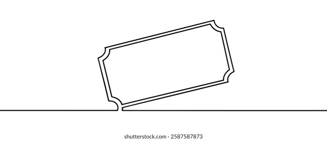 Ticket frame outline icon vector isolated. Continuous one line drawing