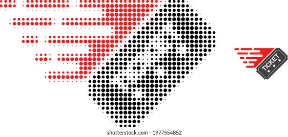 Ticket halftone dot icon illustration. Halftone pattern contains circle pixels. Vector illustration of ticket icon on a white background. Flat abstraction for ticket object.