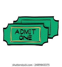 Ticket halftone icon hand drawn color vector illustration