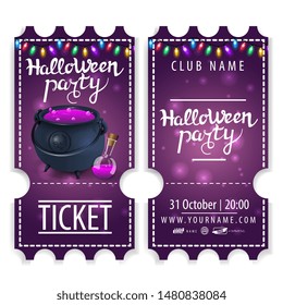 Ticket for Halloween party, beautiful design with witch's pot with potion