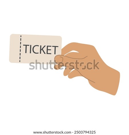 Ticket in hand, human hand, hold in hand, isolated hand on white background, give ticket, show ticket