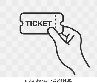 Ticket in hand icon symbol. Coupon access logo sign. Vector illustration image. Isolated on background.