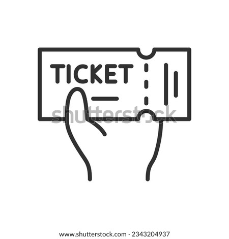 Ticket in hand, linear icon. Line with editable stroke