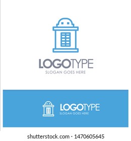 Ticket, House, Train Blue Outline Logo Place for Tagline. Vector Icon Template background