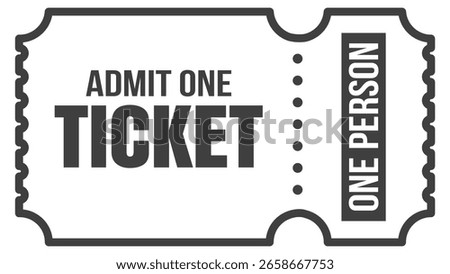 Ticket icon. Admit one coupon collection for cinema, concert, movie, theater, event, or festival. Vintage and modern ticket vector templates on a transparent background.