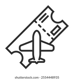 Ticket icon, Aviation symbol outline icon, editable vector illustration and transparent graphic element. Isolated on white background