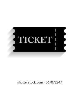 Ticket icon - black vector illustration with  shadow