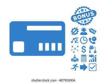 Ticket icon with bonus clip art. Vector illustration style is flat iconic symbols, cobalt color, white background.