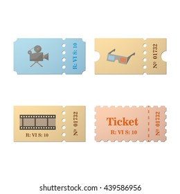 Ticket icon in the cartoon style. Ticket vector illustration. Ticket stub isolated on a background. Retro cinema tickets. Tickets concept icon. Ticket of flat style.