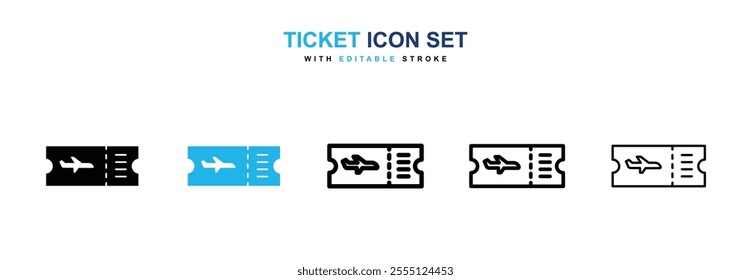 Ticket icon collection in black and blue colors