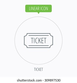 Ticket icon. Coupon sign. Linear outline circle button. Vector