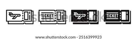 Ticket icon design. Simple and clean icon set. Airplane flight ticket in minimalistic style. Vector illustration.