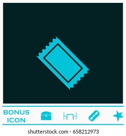 Ticket icon flat. Blue pictogram on dark background. Vector illustration symbol and bonus icons
