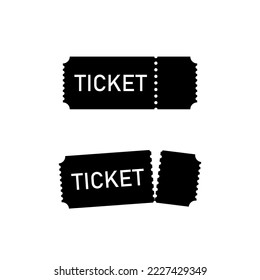 Icono de tickets color negro de diseño plano aislado en fondo blanco.