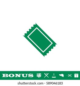 Ticket icon flat. Green pictogram on white background. Vector illustration symbol and bonus button