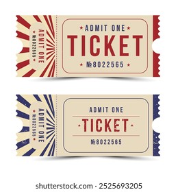 Ticket icon in flat style. Blue and Red. Coupon vector illustration on isolated background. Admit one sign business concept.