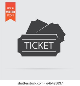 Ticket icon in flat style isolated on grey background. For your design, logo. Vector illustration.