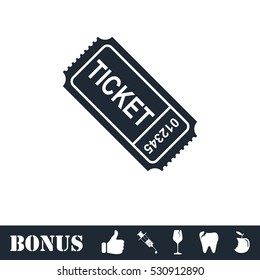 Ticket icon flat. Vector illustration symbol and bonus pictogram