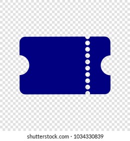 Ticket icon flat. Vector. Navy blue flat icon on transparent background.
