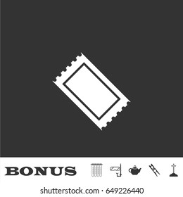 Ticket icon flat. White pictogram on black background. Vector illustration symbol and bonus icons