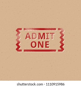 Ticket icon in halftone style. Grunge background vector illustration.