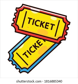 Ticket icon isolated on white vector illustration. Two cinema vector tickets fat style front view illustration. Retro ticket icon. 