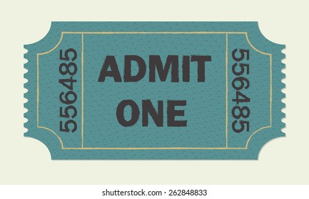 Ticket icon isolated on white background. Colorful vector illustration of cinema or theater retro ticket.