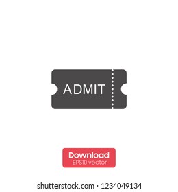ticket icon, isolated, white on the blue background. Exclusive Symbols