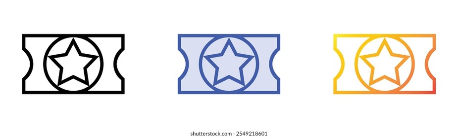 ícone do tíquete. Design de estilo linear, preenchimento azul e gradiente isolado em plano de fundo branco