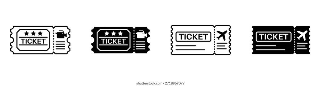 Icono de boleto en paquete de estilo lineal y Clipart sobre fondo blanco.