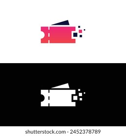 Vector de diseño de logotipo de ícono de boleto. logotipo de boleto colorido con píxel de punto
