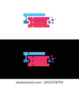 Ticket icon logo design vector. colorful ticket logo with dot pixel