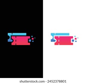 Ticket icon logo design vector. colorful ticket logo with dot pixel