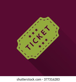 Ticket  icon with long shadow, flat design. Vector illustration.