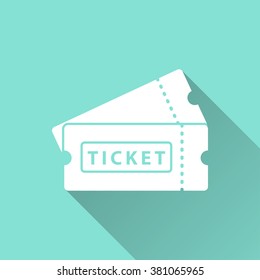 Ticket  icon with long shadow, flat design. Vector illustration.