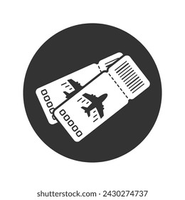 Ticket icon on background. Vector illustration. The linear image of a plane ticket