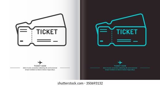 Ticket icon on background. Vector illustration. The linear image of a plane ticket.