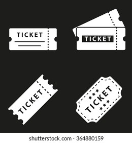 Ticket  icon  on black background. Vector illustration.