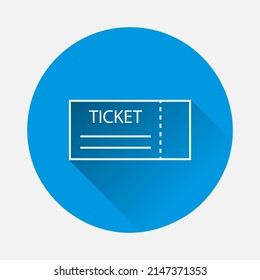 Ticket icon on blue background. Flat image with long shadow.
