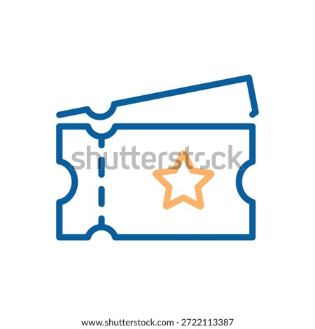 Ticket icon on a white background representing admission to events, entertainment, movies, theater performances, or concerts, showing a perforating line for a stub