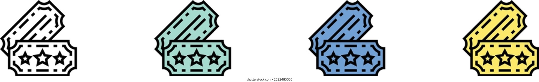 ticket icon. Outline, Green, Blue and Yellow Style Design Isolated On White Background