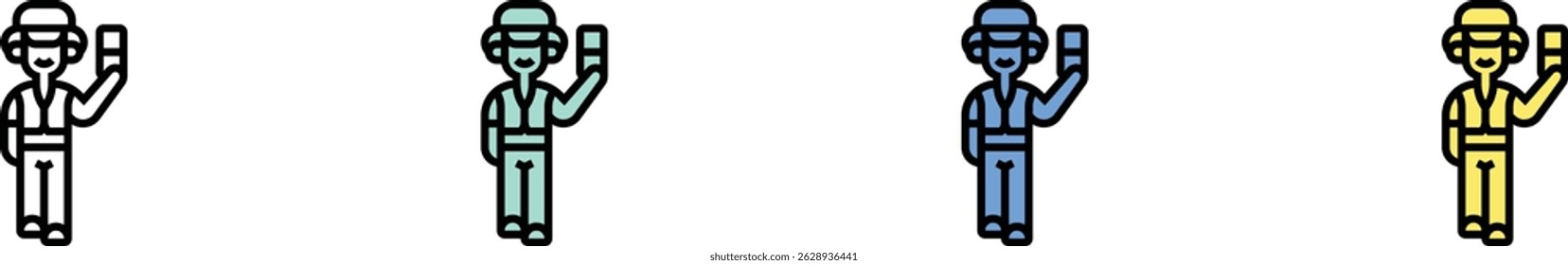 ticket icon. Outline, Green, Blue and Yellow Style Design Isolated On White Background