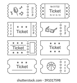 Ticket icon in the outline style, vector illustration. Ticket stub isolated on a background. Retro cinema, movie ticket icon.