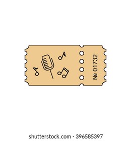 Ticket icon in the outline style. Ticket vector illustration. Ticket stub isolated on a background. Retro cinema tickets. Tickets concept icon. Movie ticket icon. Illustration old tickets.