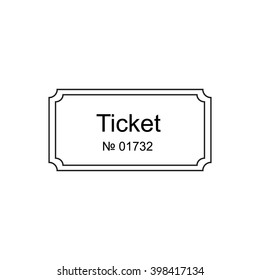 Ticket icon in the outline style, vector illustration. Ticket stub isolated on a background. Retro cinema, movie ticket icon. Illustration old tickets.