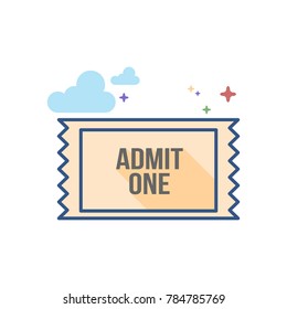 Ticket icon in outlined flat color style. Vector illustration.