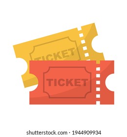 Ticket icon. Pair of yellow and red movie ticket. Vector illustration, isolated on white background.